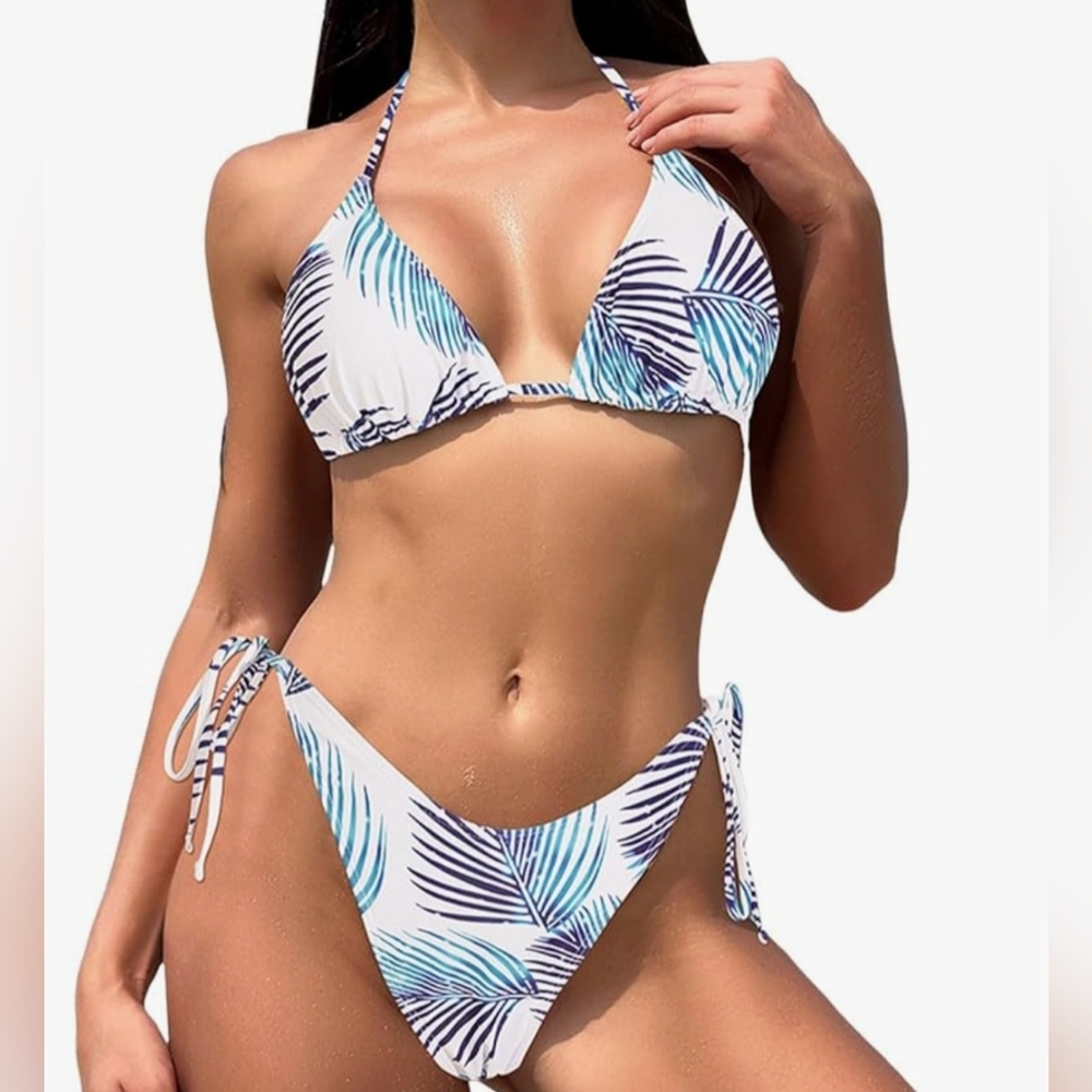 Tropical Leaf Print Bikini Set Size Large